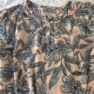 LOFT pink/black floral silky keyhole blouse XL